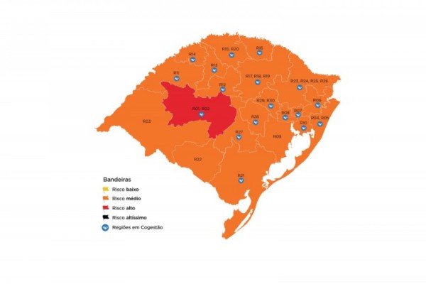 Apenas região de Santa Maria em bandeira vermelha