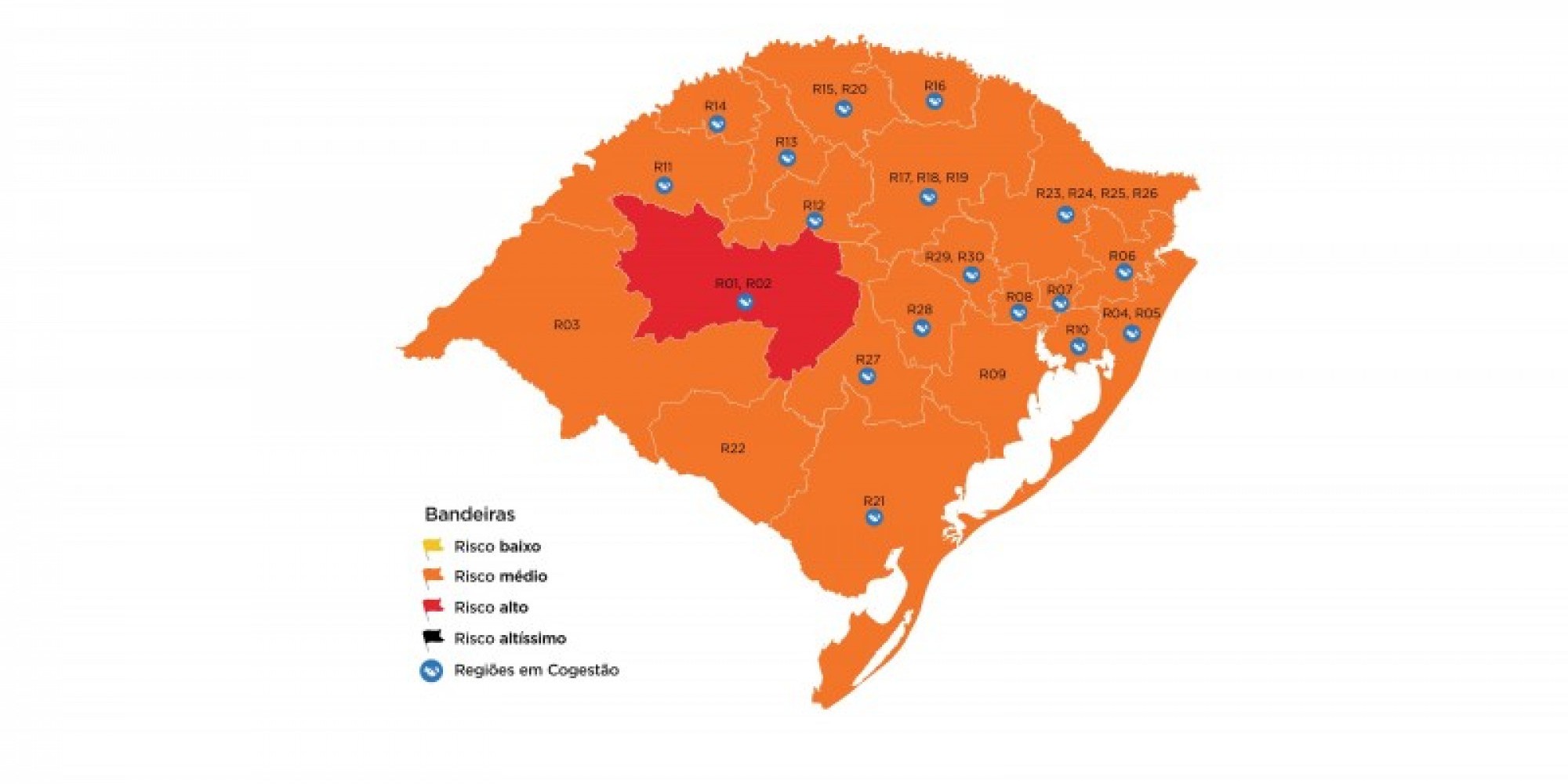 Apenas região de Santa Maria em bandeira vermelha