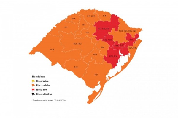 Mapa definitivo, em vigor a partir desta terça (4), tem seis regiões em bandeira vermelha e 14 em laranja 