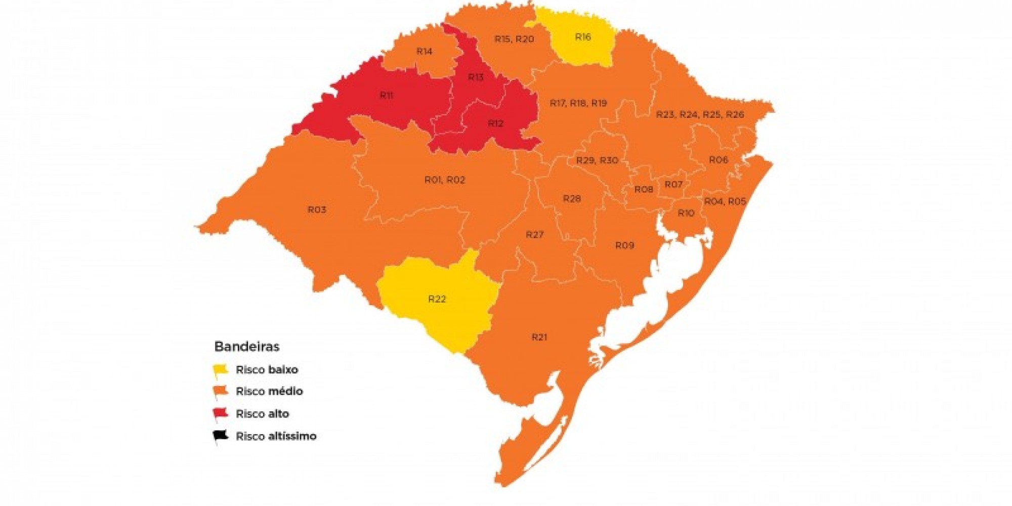 Das 21 regiões Covid, apenas Uruguaiana, Bagé e Guaíba não aderiram ao sistema compartilhado