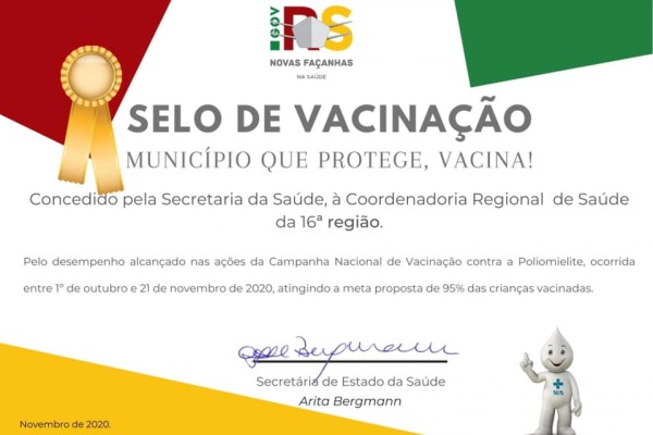 Roca Sales é reconhecida com selo estadual de vacinação 