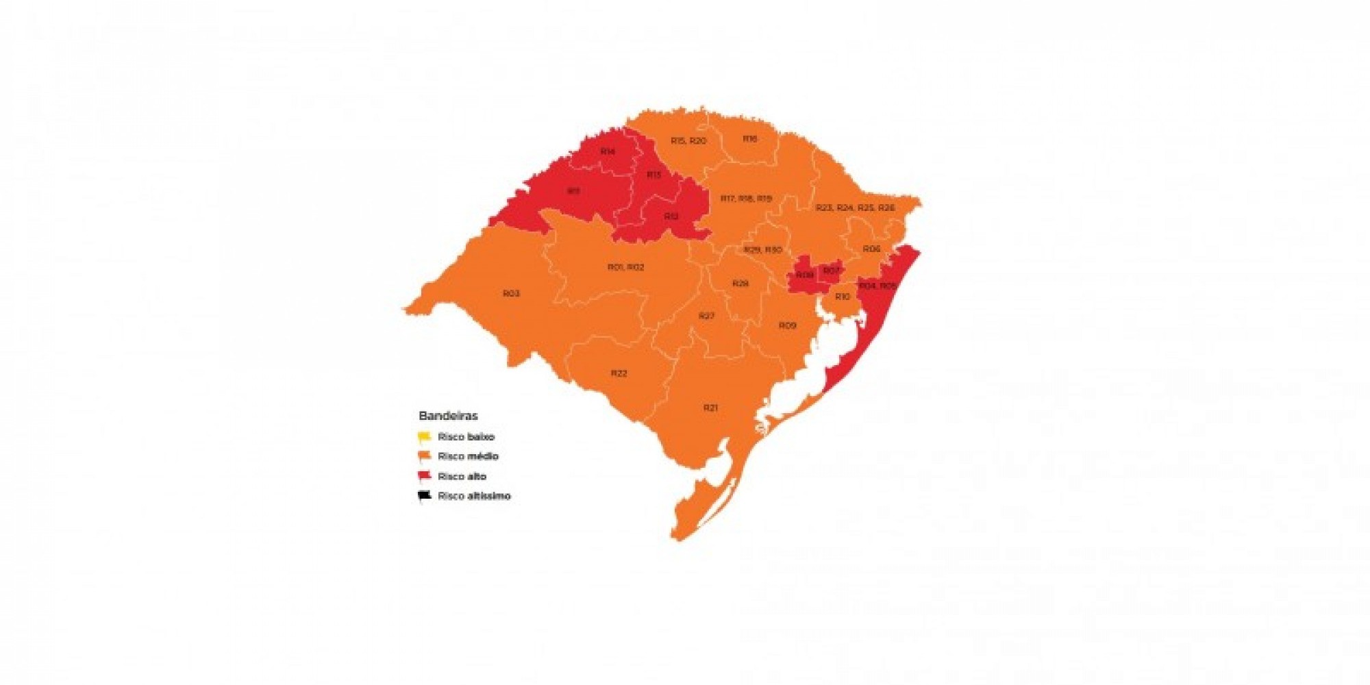  25,8% da população gaúcha se encontra em regiões classificadas como de risco epidemiológico alto