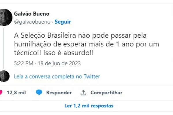 Galvão Bueno detona espera da seleção brasileira por Ancelotti