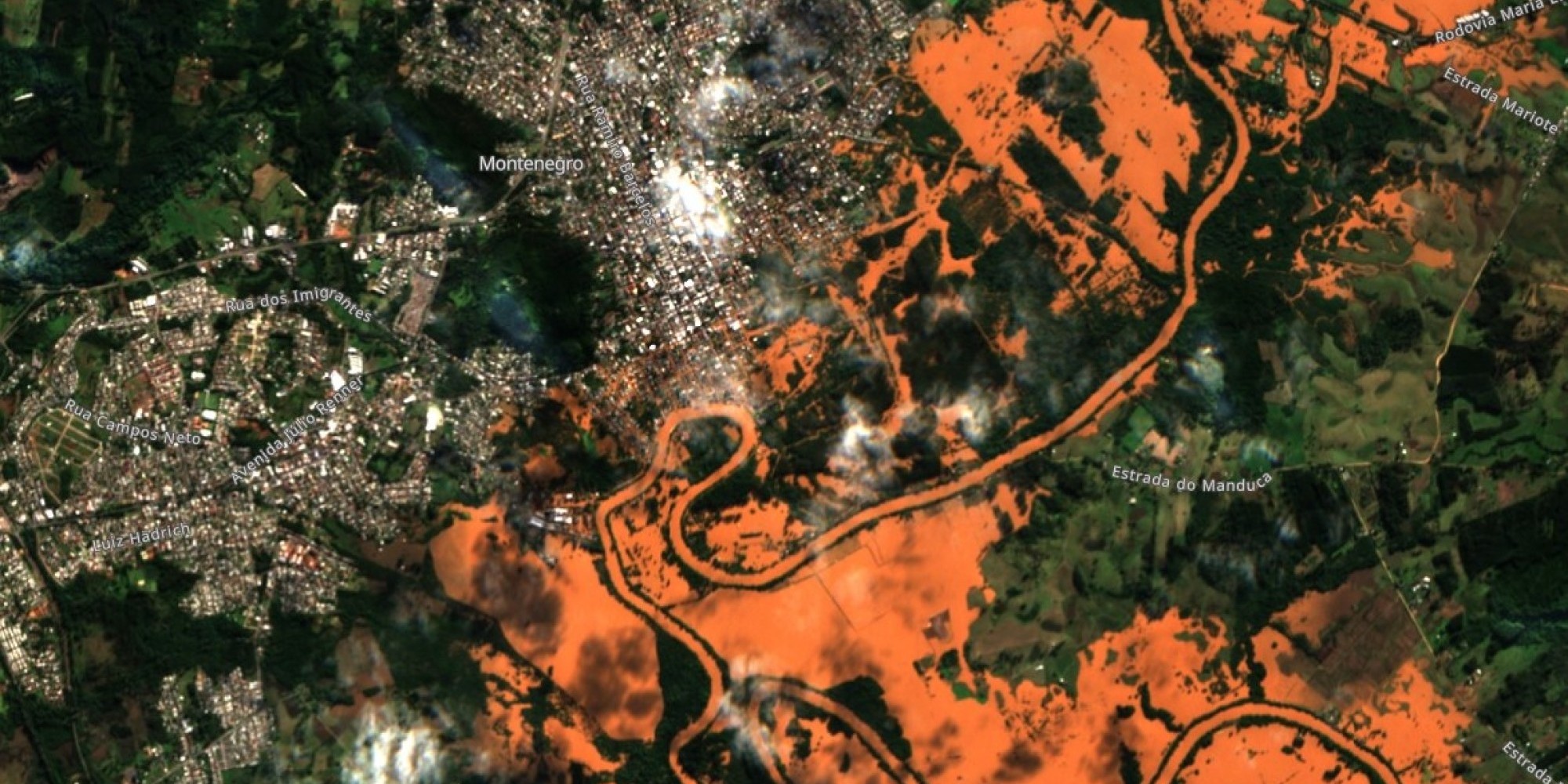 Satélite mostra cheias nos rios no Rio Grande do Sul