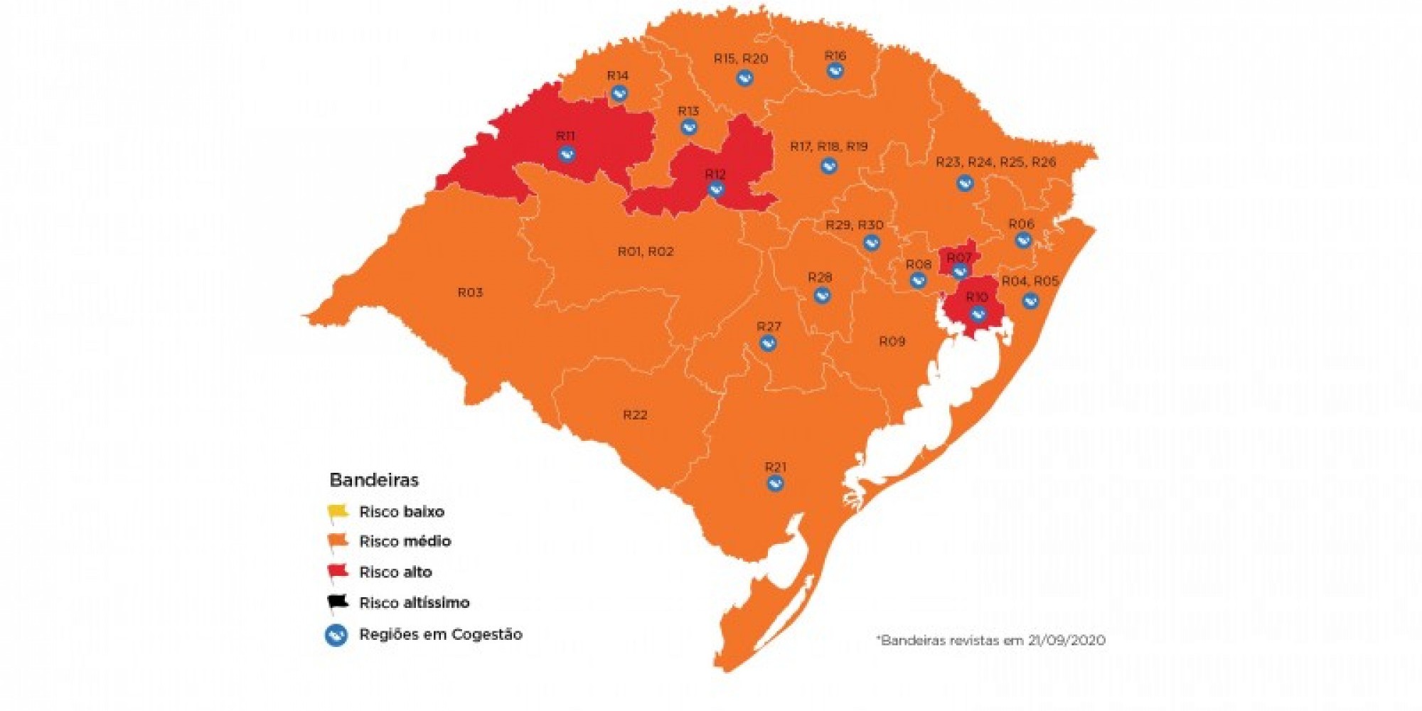 Das 21 regiões Covid, 17 aplicam protocolos próprios por meio do sistema de cogestão