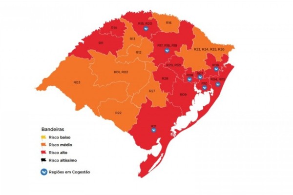 13 regiões estão em bandeira vermelha