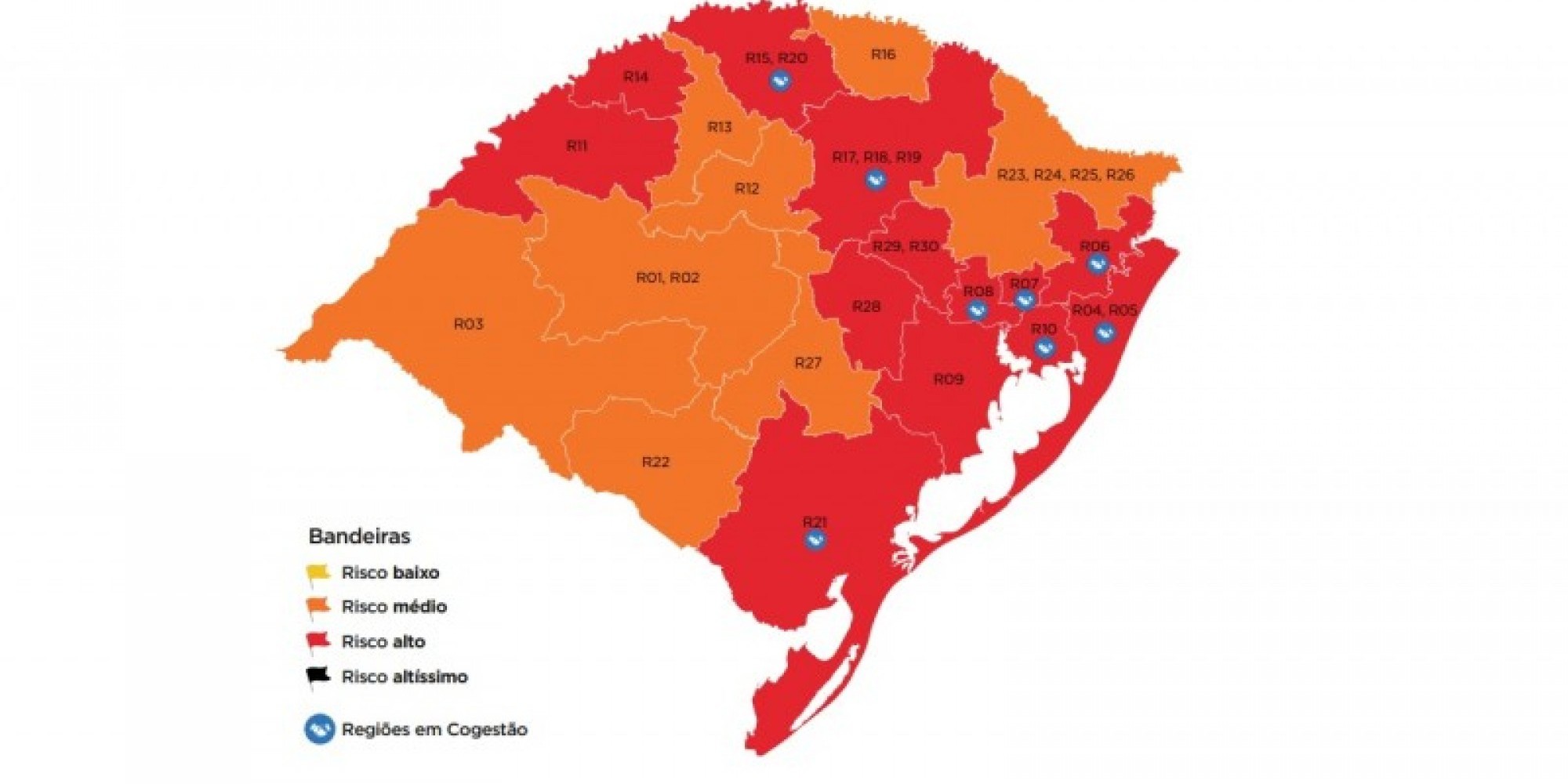 13 regiões estão em bandeira vermelha 13 regiões estão em bandeira vermelha