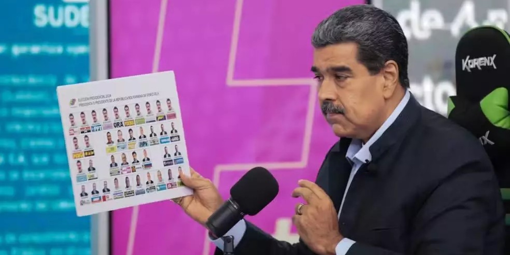 Nicolás Maduro mostra cédula de votação na qual a sua foto aparece 13 vezes
