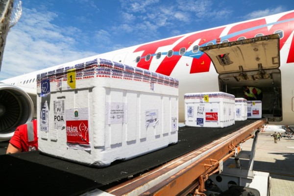 Desembarque da segunda remessa de CoronaVac enviada pelo Ministério da Saúde ocorreu na manhã desta segunda (25)