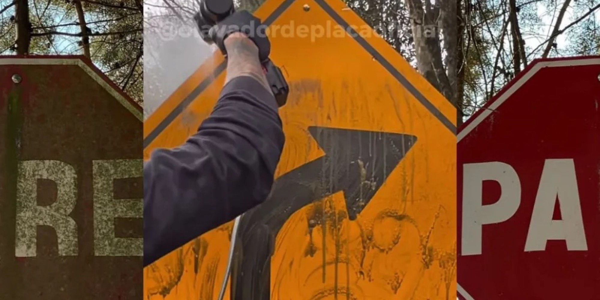 Gaúcho que limpa placas de trânsito viraliza nas redes sociais