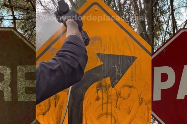Gaúcho que limpa placas de trânsito viraliza nas redes sociais