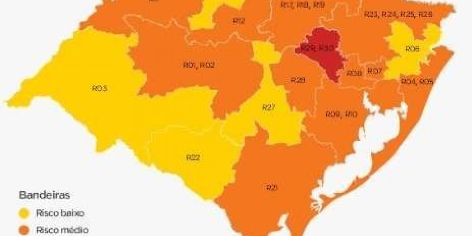 Cor vermelha equivale a região do Vale do Taquari