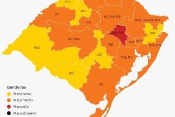 Cor vermelha equivale a região do Vale do Taquari