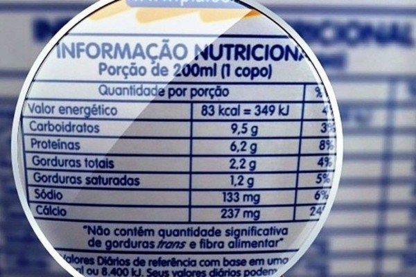  Ao lado do desenho de uma lupa virá o aviso se o produto tem grande concentração de açúcares adicionados, gorduras saturadas e sódio 