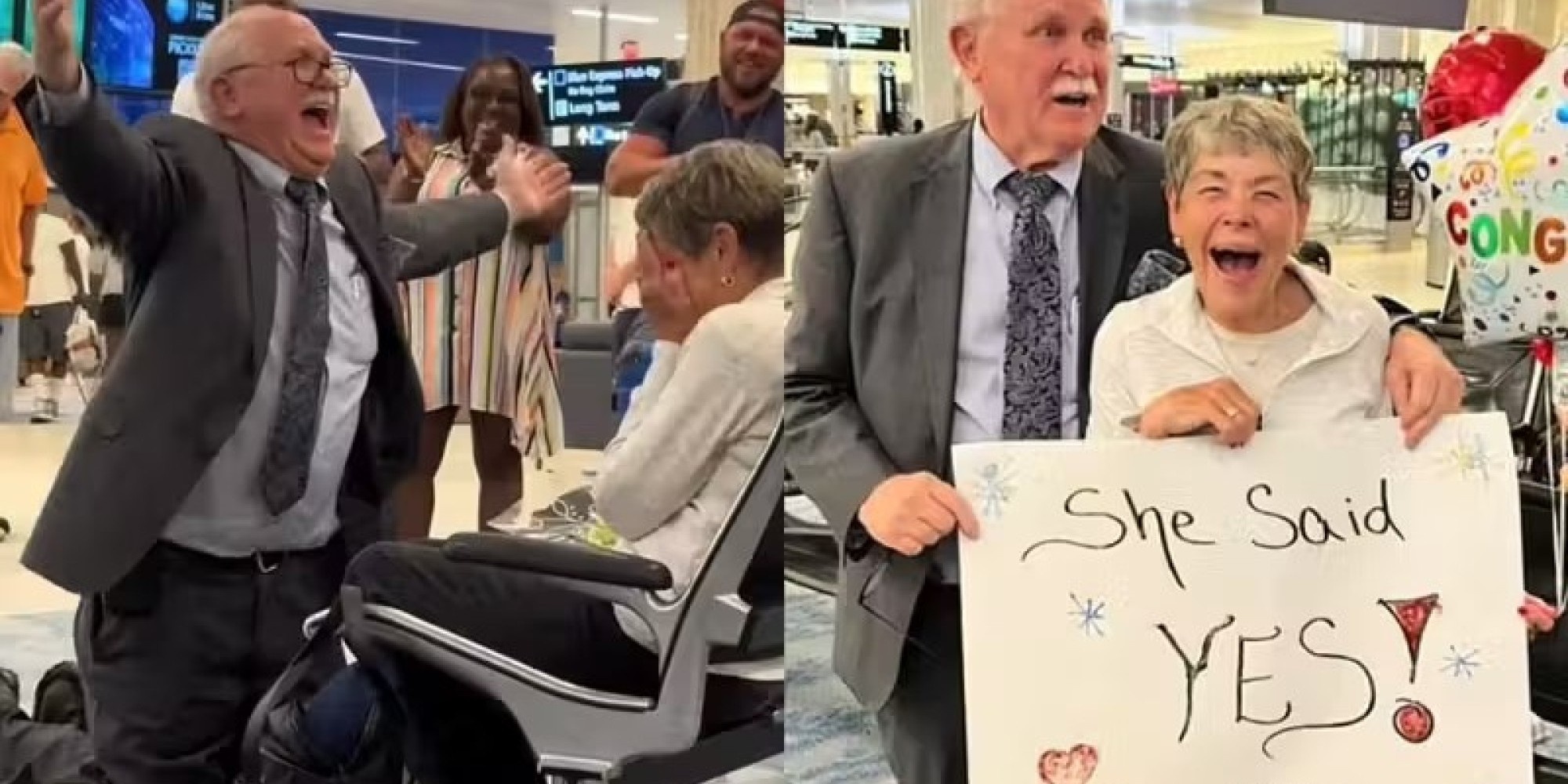 Idoso reencontra ex-namorada no aeroporto e a pede em casamento após 50 anos