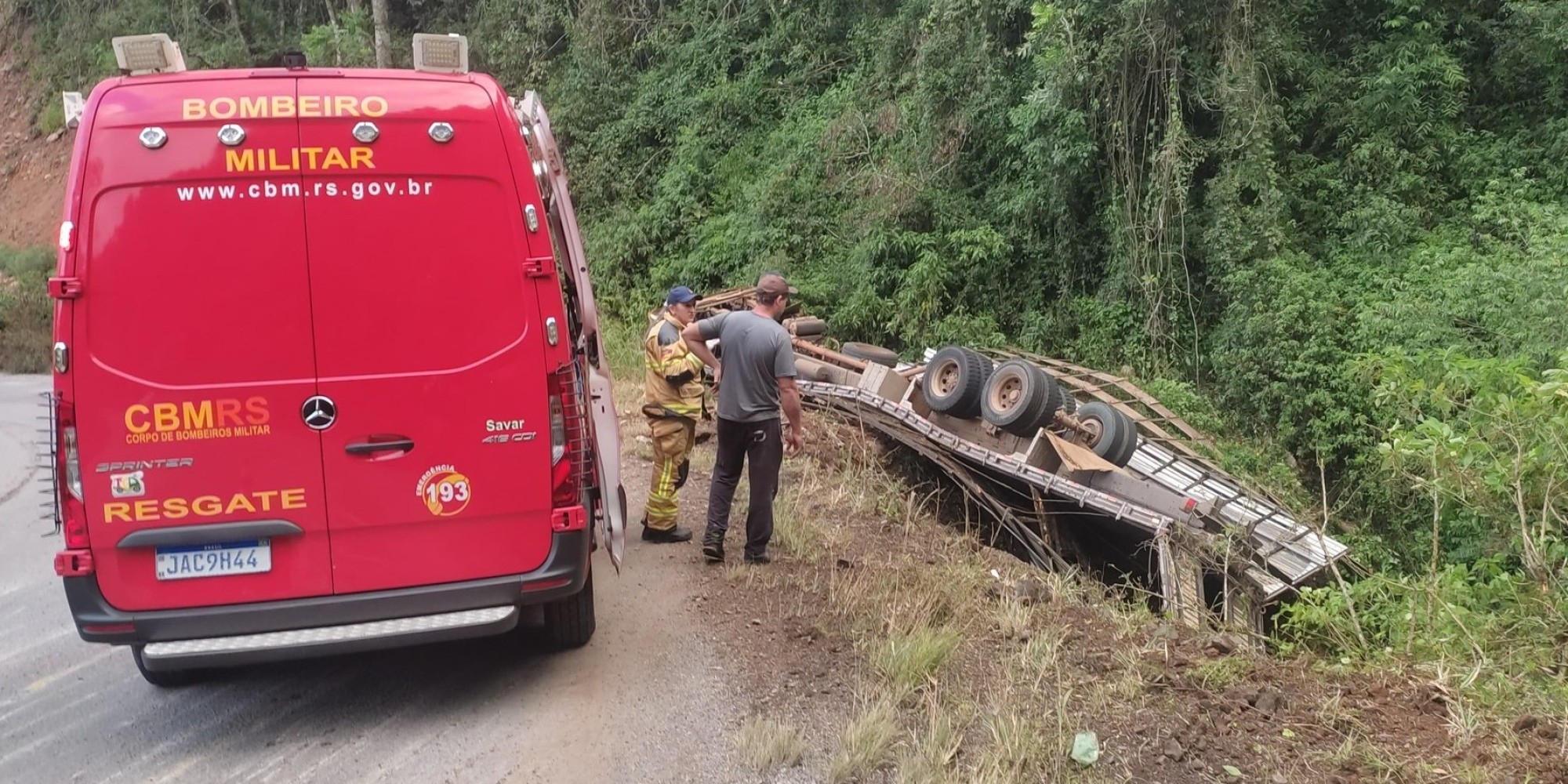 Caminhão com carga de bois capota na ERS-441 em Guaporé